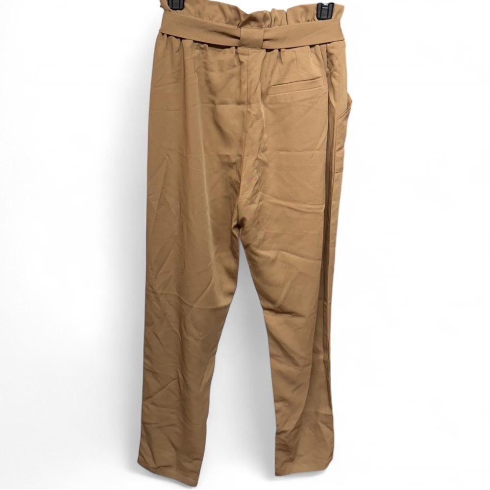 Simplee High Waist Paperbag Trousers Tan Camel Tapered Leg Pants NWT Size L - Picture 7 of 7